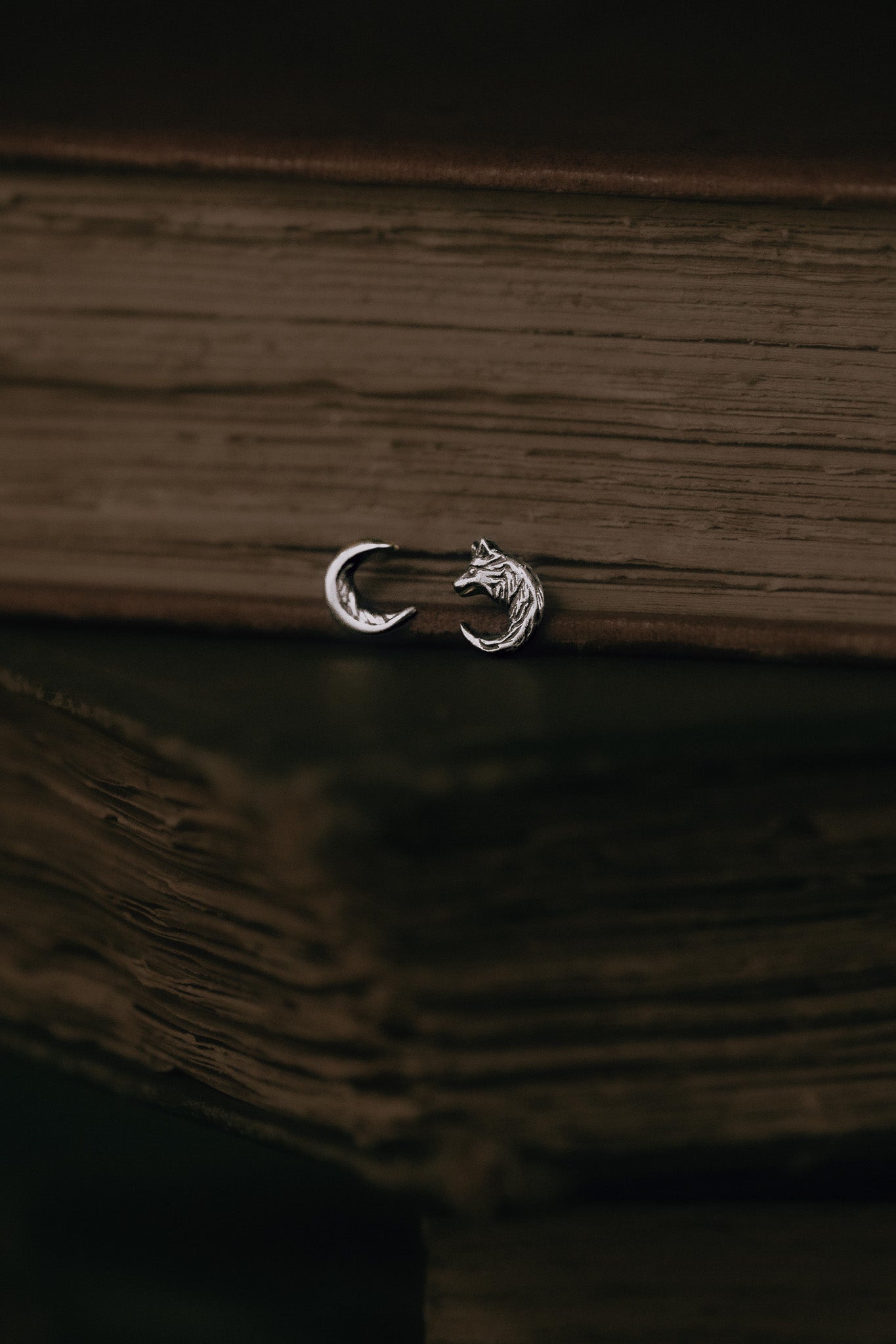 Wolf Moon - Mixed Wolf and Moon Stud Earrings