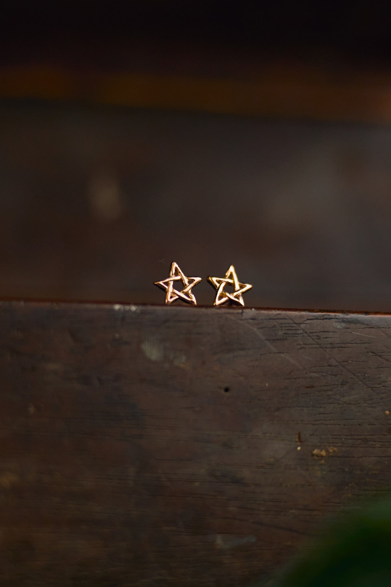 Rose Gold Wildwood Pentagram Stud Earrings