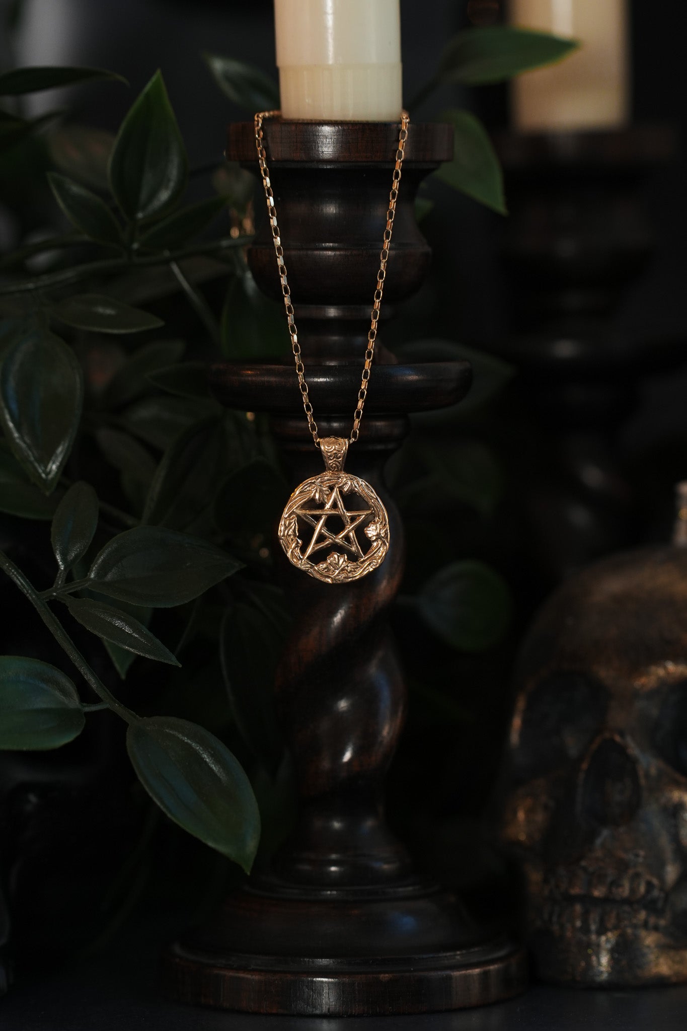 Gold Enchanted Nature Pentacle Pendant Necklace