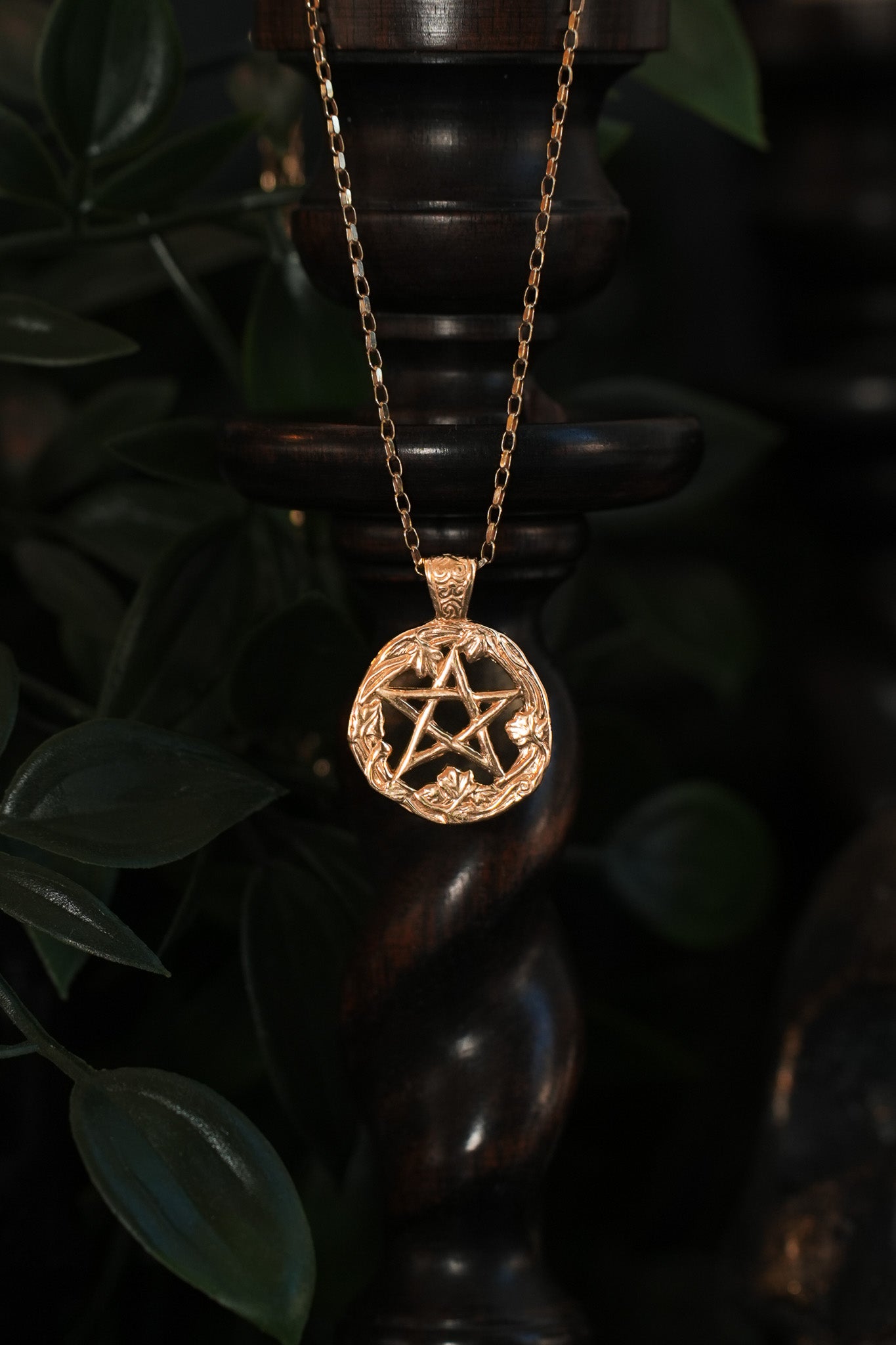 Gold Enchanted Nature Pentacle Pendant Necklace