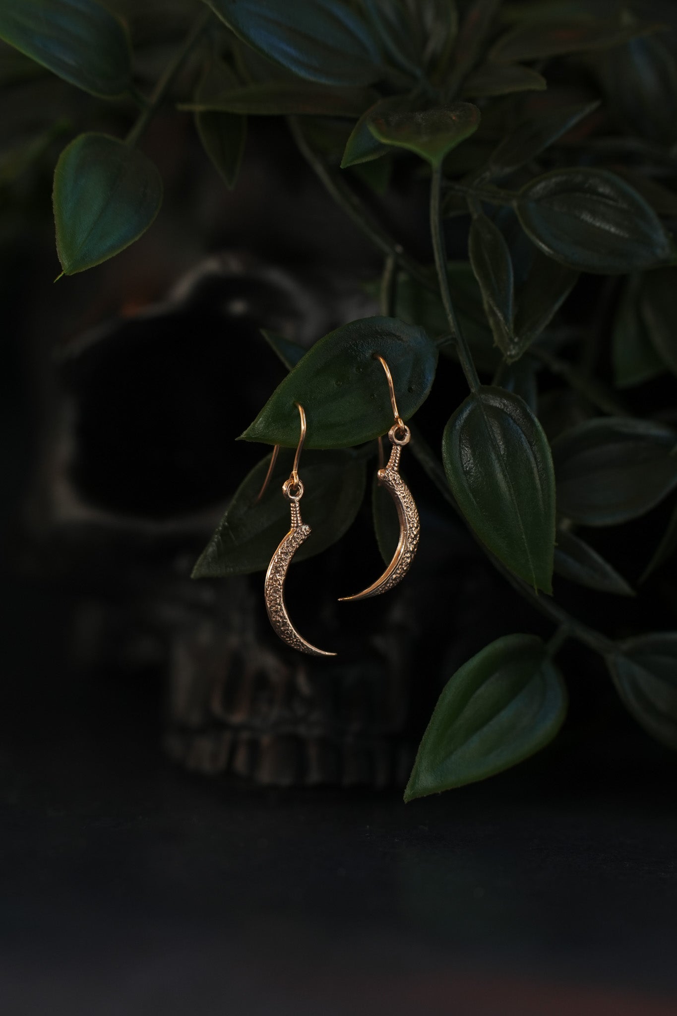 Sickle of Demeter Gold Dangle Earrings