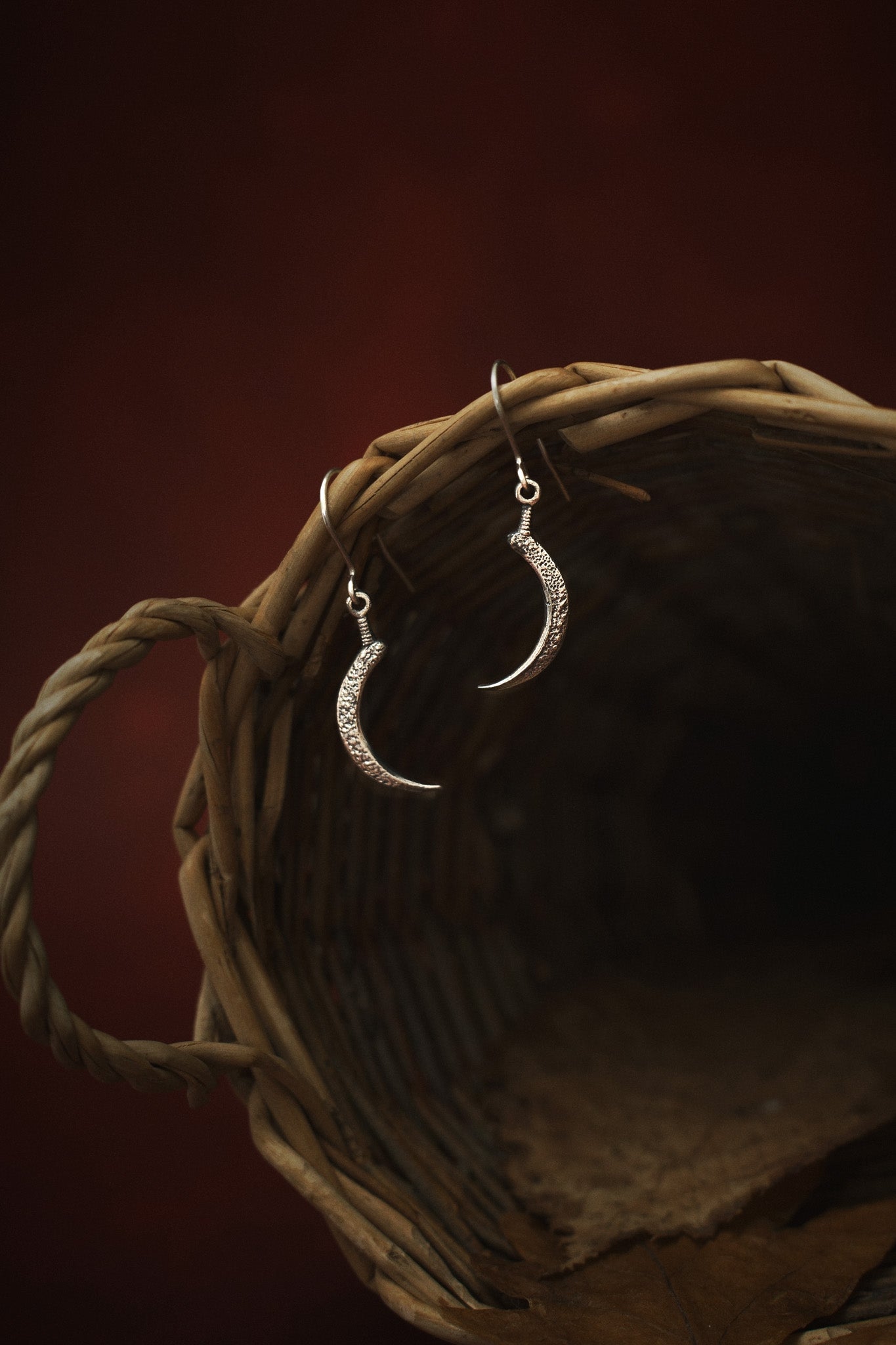 Demeter's Silver Sickle Dangle Earrings