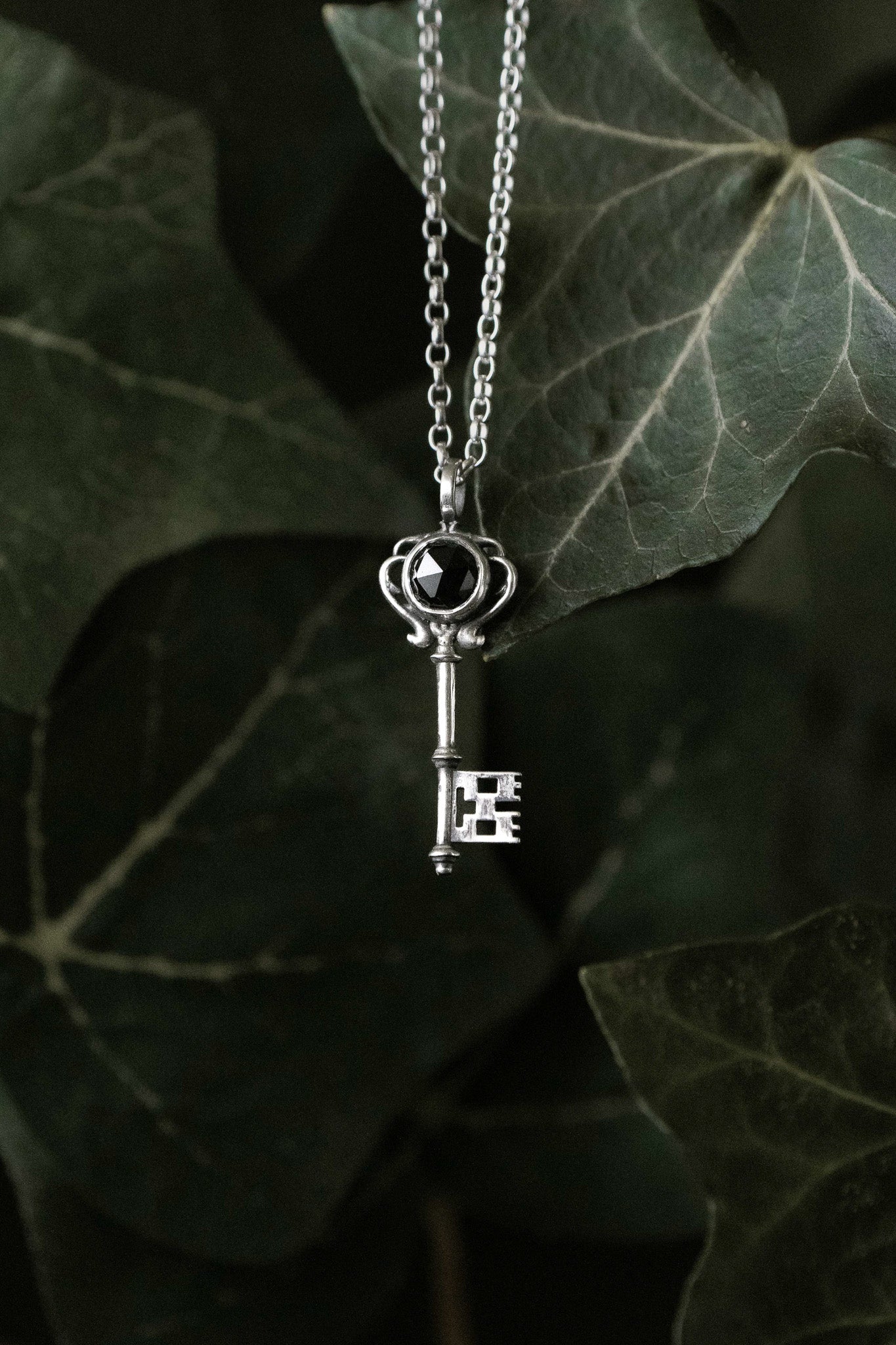 Gothic Key Small Pendant Necklace with Black Spinel – Sacred Clan