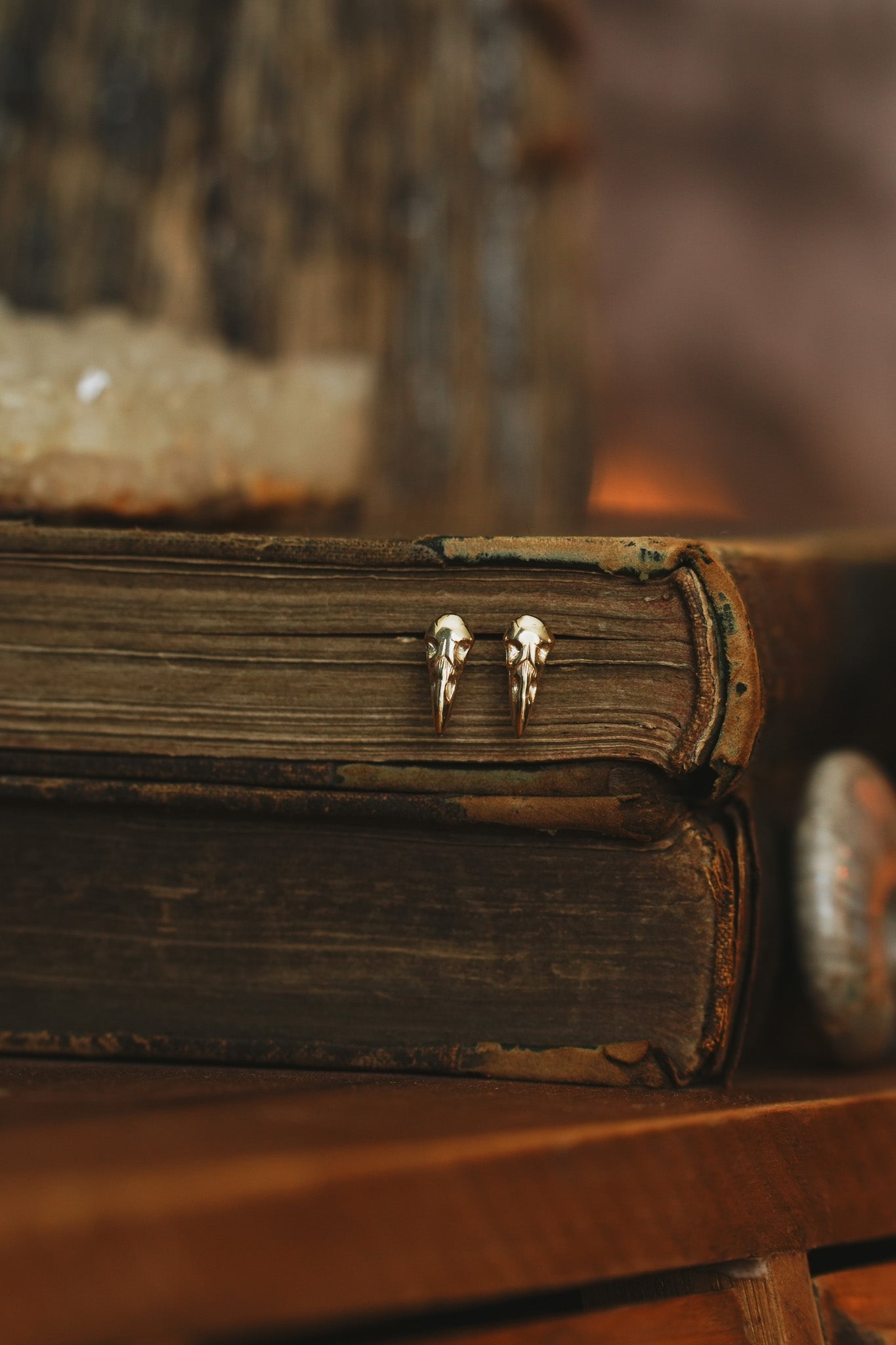 Gold Raven Skull Stud Earrings