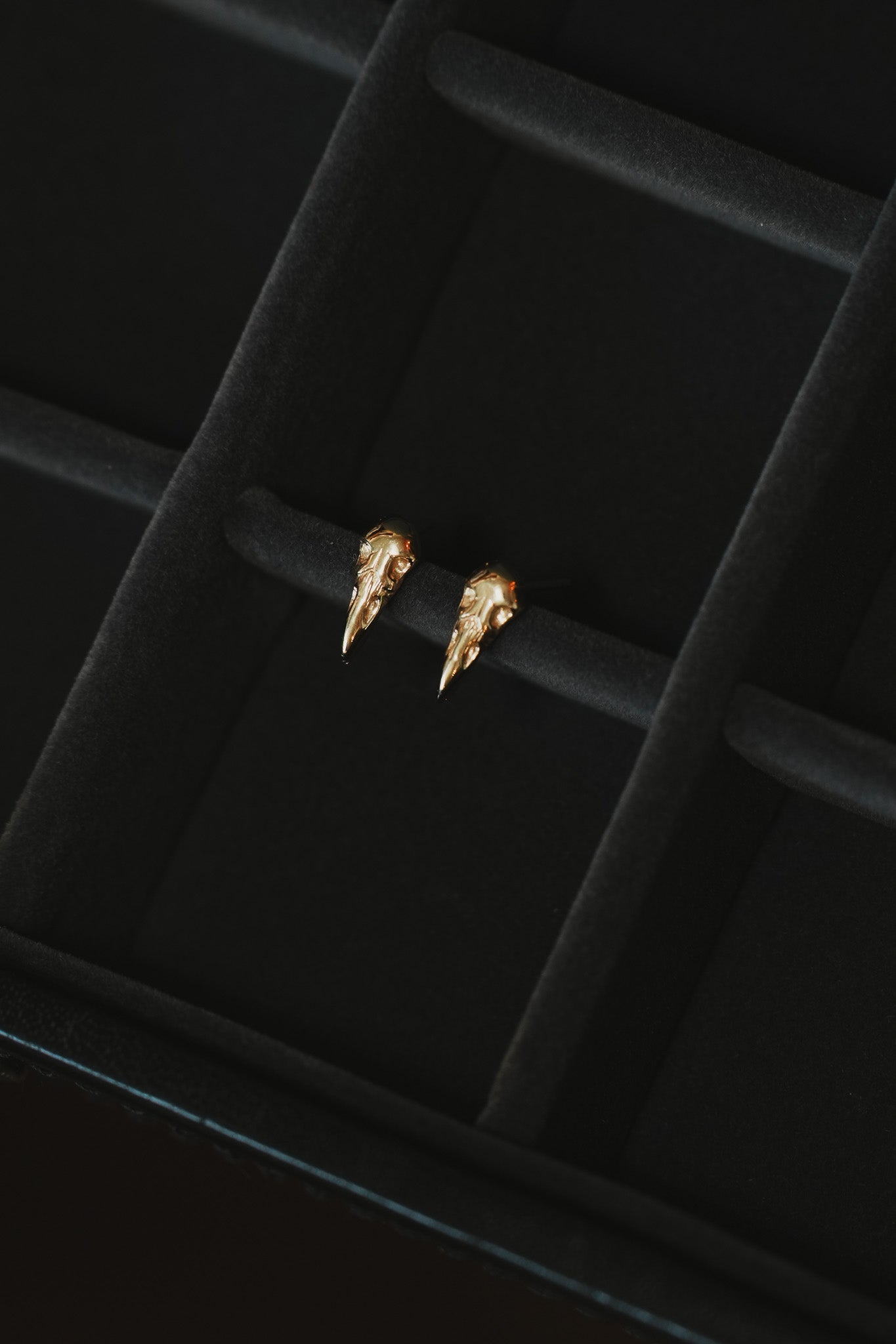 Gold Raven Skull Stud Earrings
