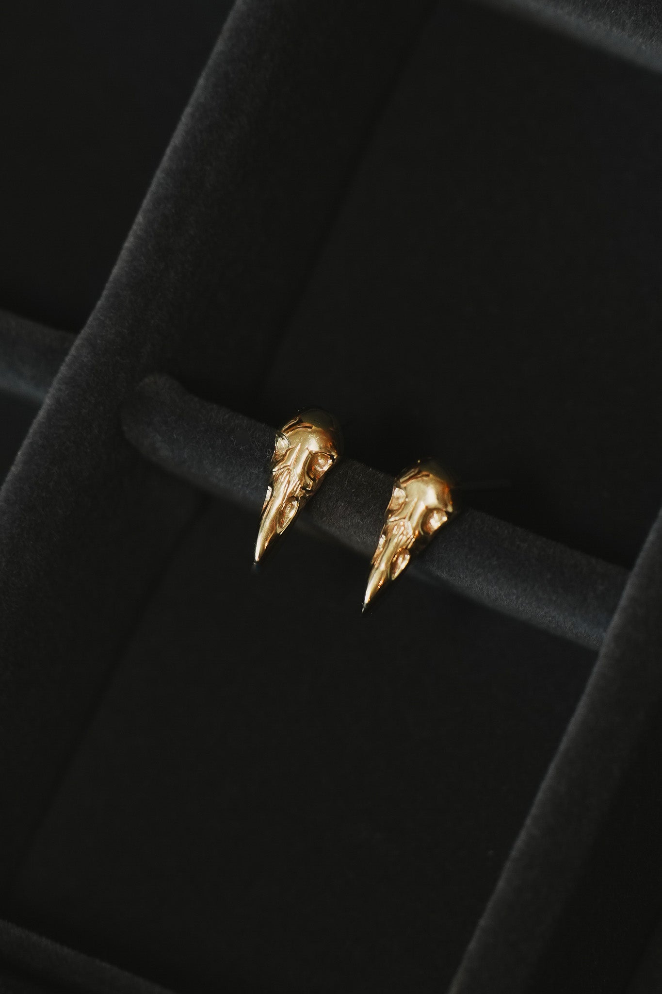 Gold Raven Skull Stud Earrings