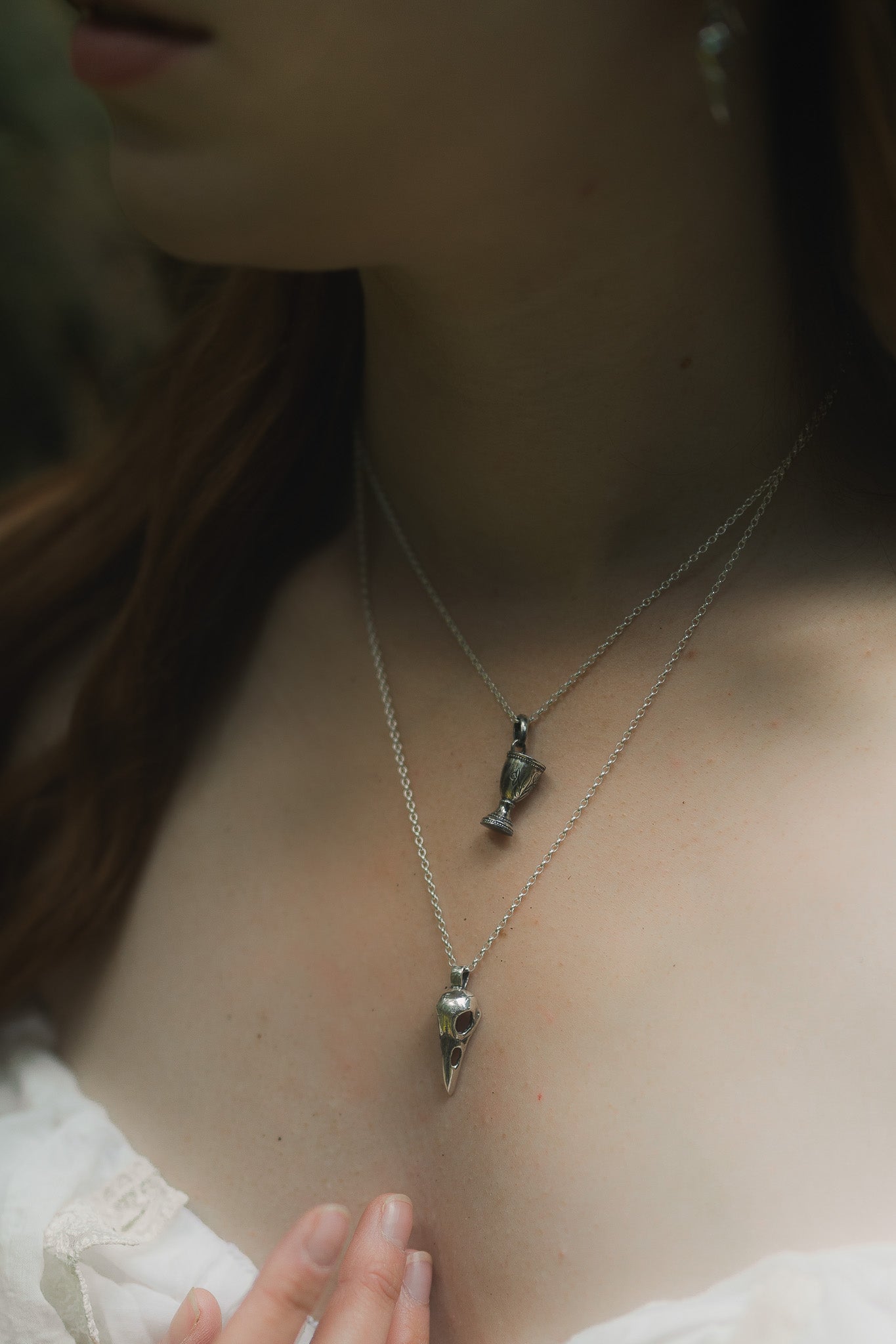 Raven Skull Silver Pendant Necklace