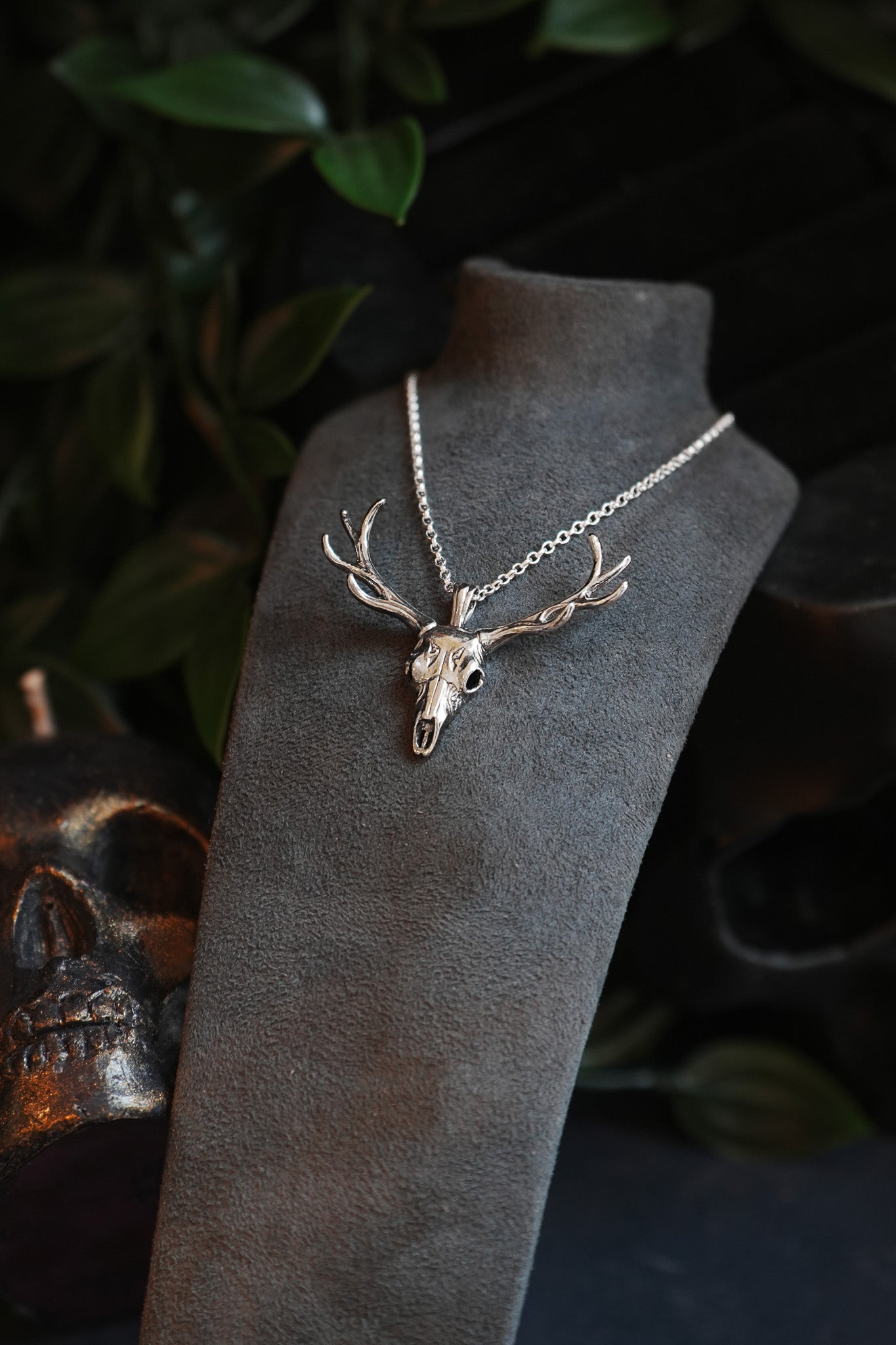 Deer Skull Sterling Silver Pendant Necklace