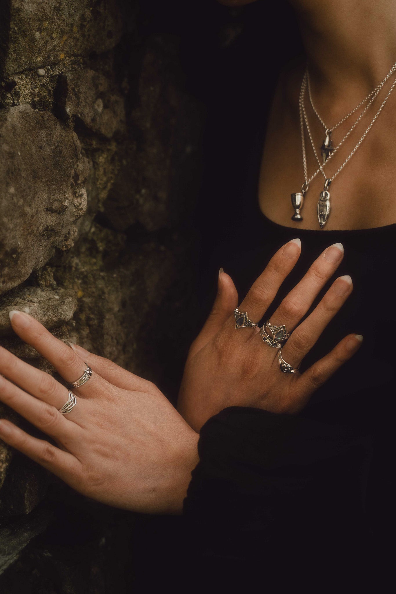 The Morrigans Tear Gothic Ring - with Labradorite or Garnet