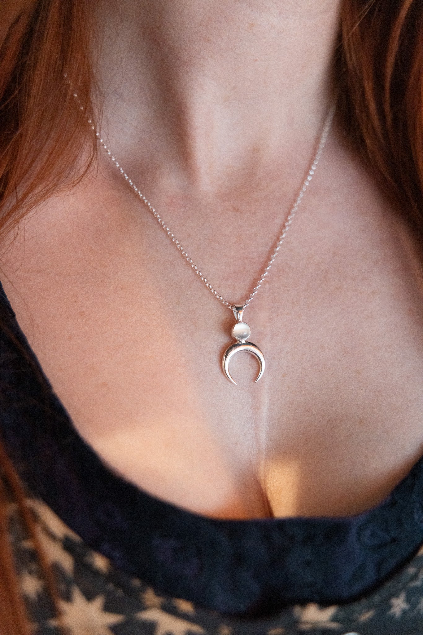 Silver Moonstone Lunula Pendant Necklace