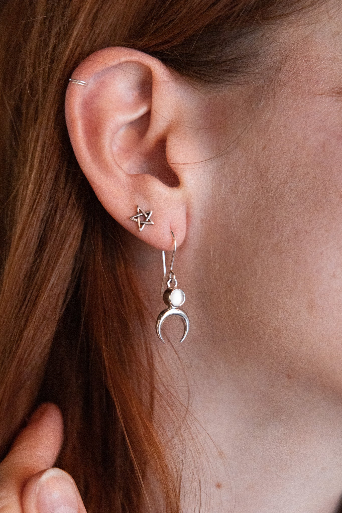Silver Moonstone Lunula Dangle Earrings
