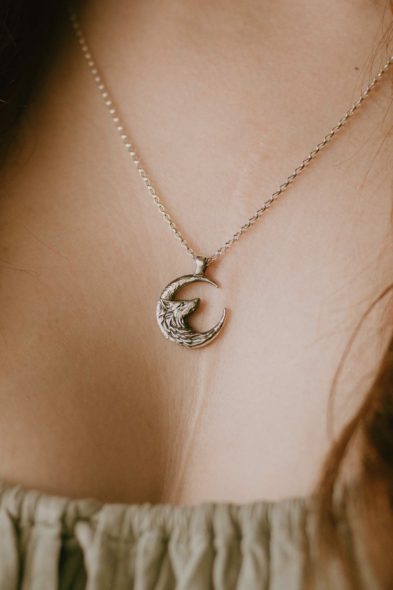 Wolf Moon Silver Pendant Necklace