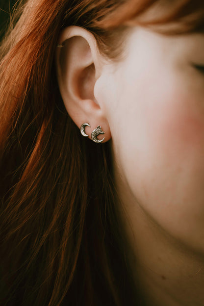 Wolf Moon - Crescent Moon Stud Earrings