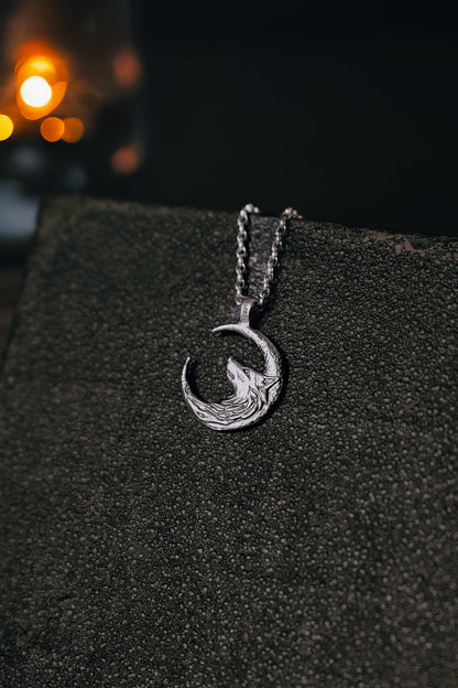 Wolf Moon Silver Pendant Necklace