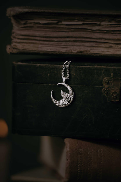 Wolf Moon Silver Pendant Necklace