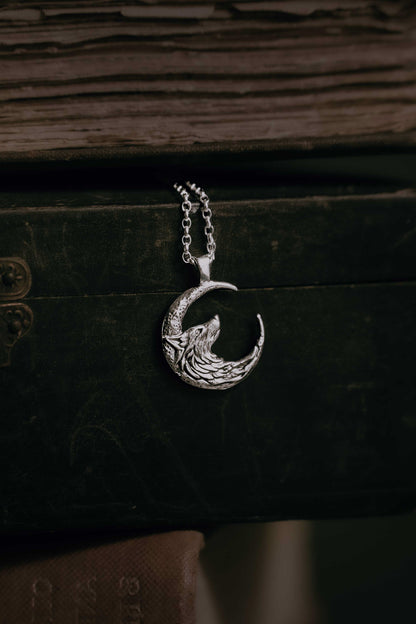 Wolf Moon Silver Pendant Necklace