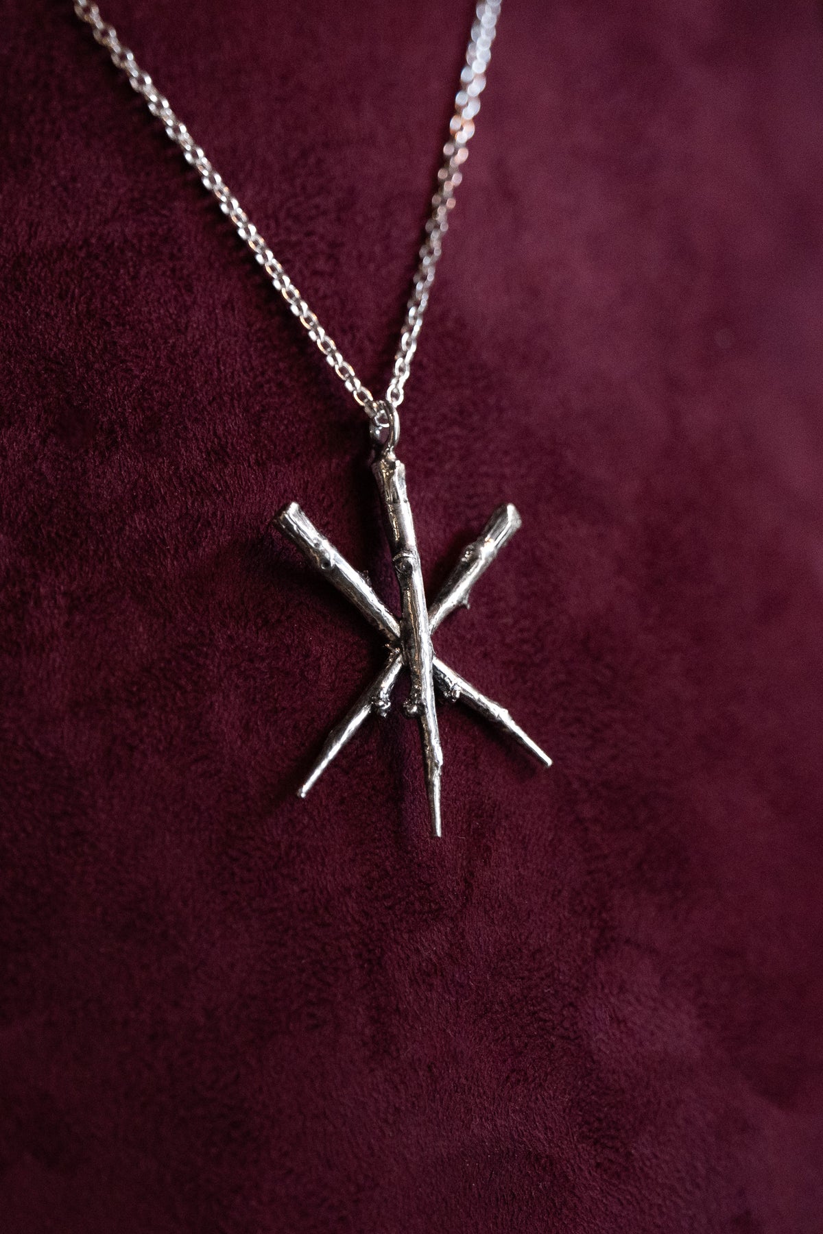 Cailleach Sterling Silver Blackthorn Star Charm Necklace (Caillagh y Groamagh)