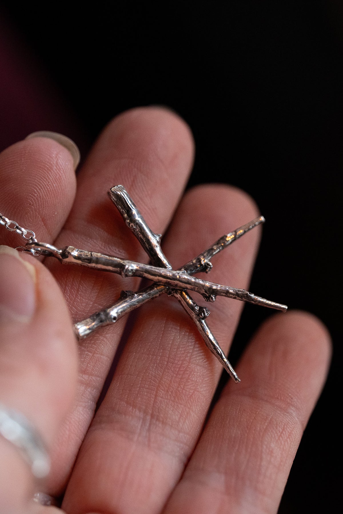 Cailleach Sterling Silver Blackthorn Star Charm Necklace (Caillagh y Groamagh)