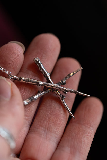 Cailleach Sterling Silver Blackthorn Star Charm Necklace (Caillagh y Groamagh)