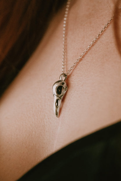 Raven Skull Gold Pendant Necklace