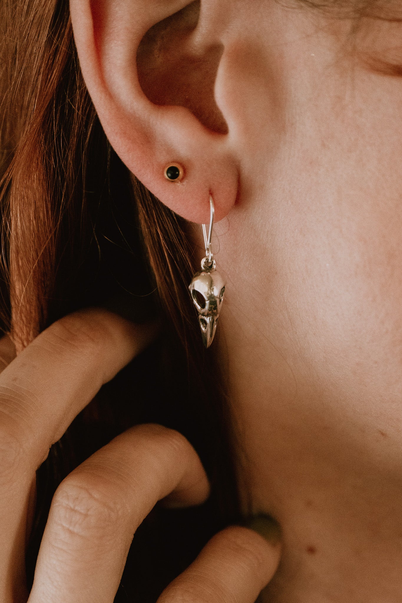 Raven Skull Dangle Earrings