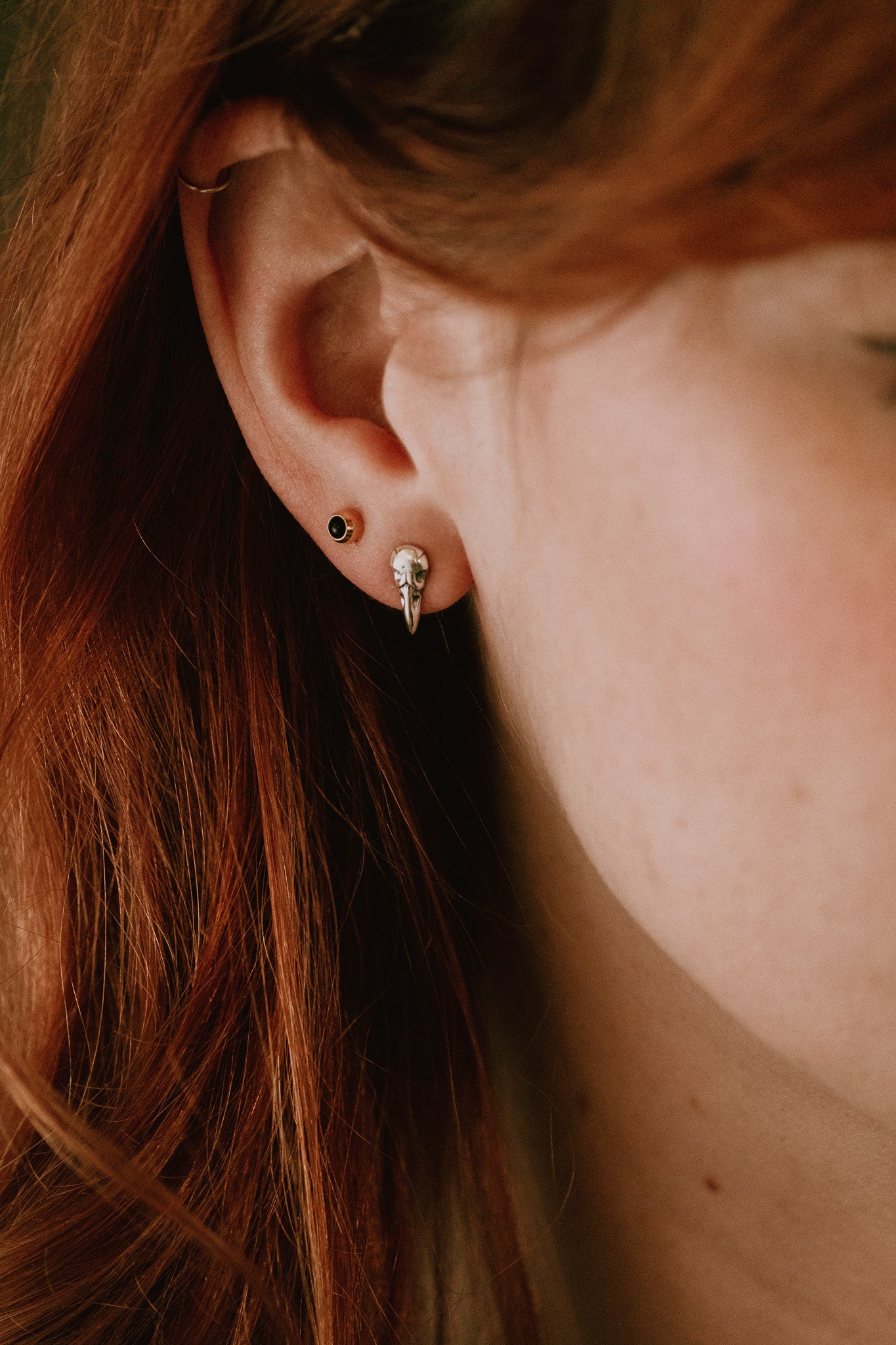 Raven Skull Stud Earrings