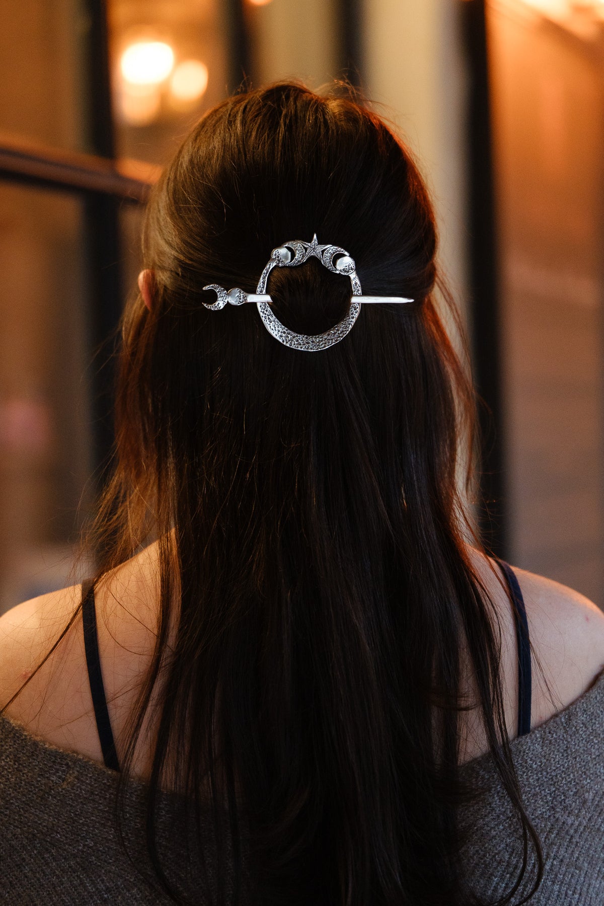 Arianrhod Moon and Stars Sterling Silver Hair Circlet Slide and Pin