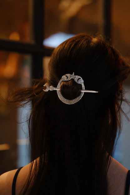 Arianrhod Moon and Stars Sterling Silver Hair Circlet Slide and Pin
