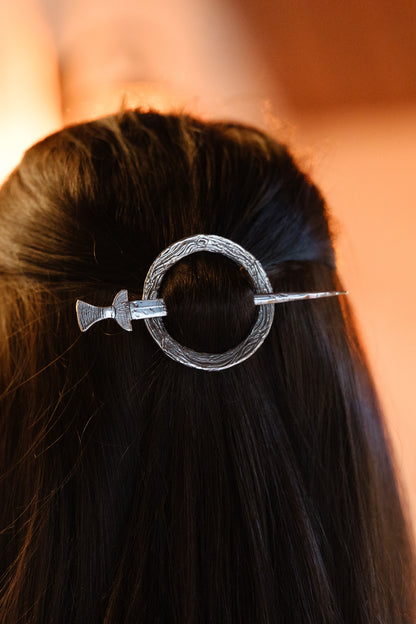 Scathach Sterling Silver Sword and Woodland Hair Slide and Pin