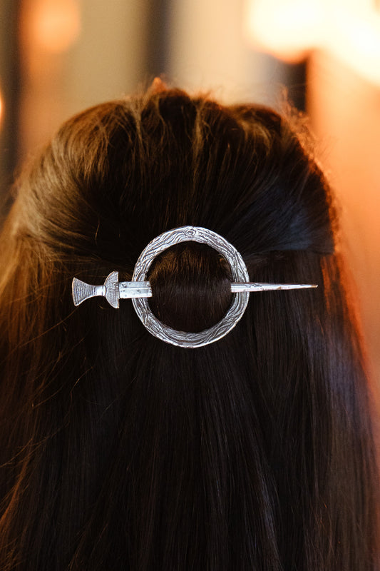 Scathach Sterling Silver Sword and Woodland Hair Slide and Pin