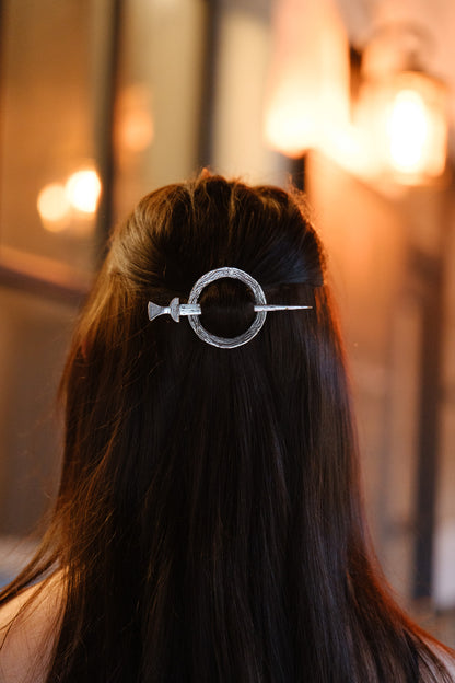 Scathach Sterling Silver Sword and Woodland Hair Slide and Pin