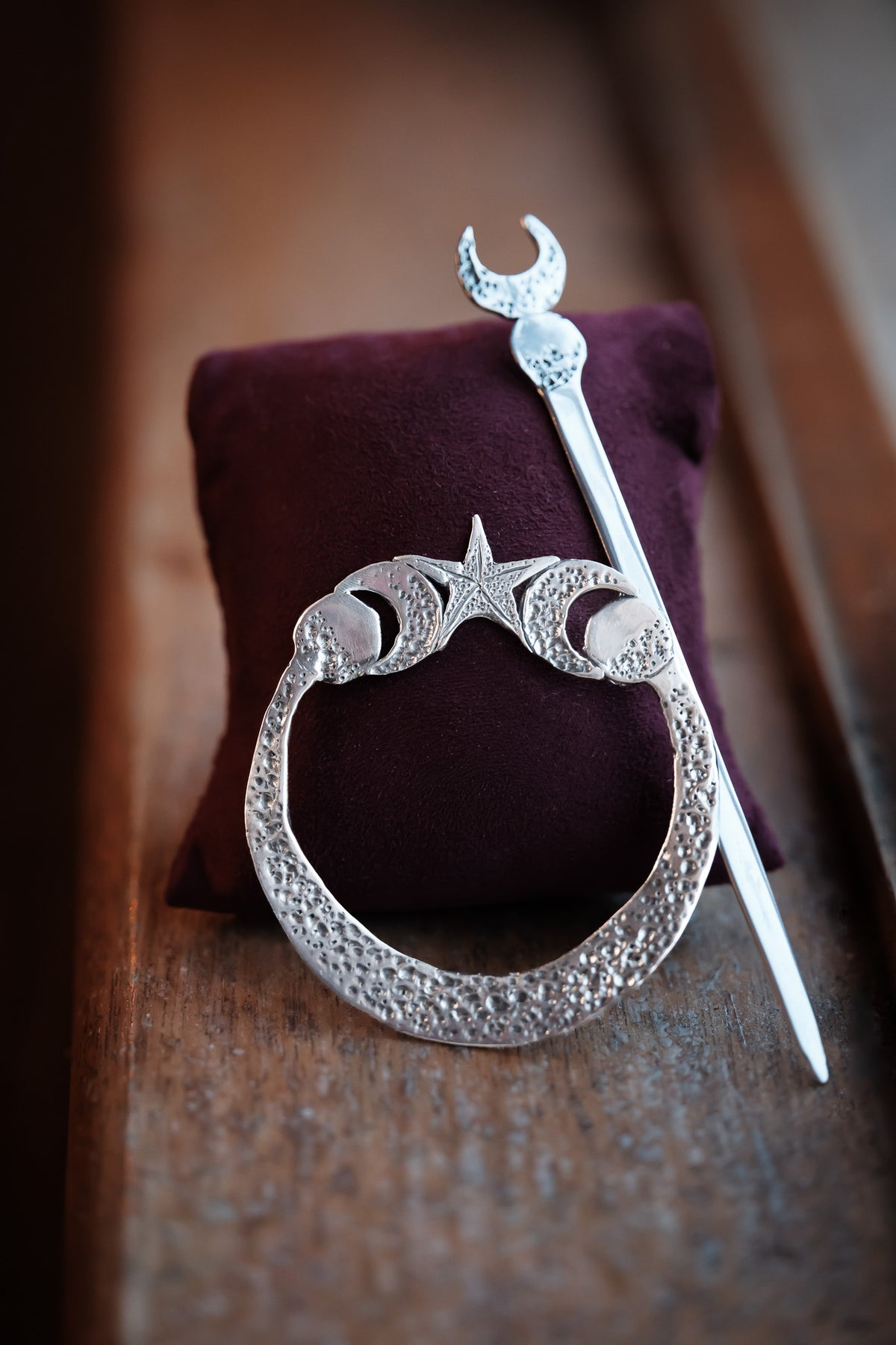 Arianrhod Moon and Stars Sterling Silver Hair Circlet Slide and Pin