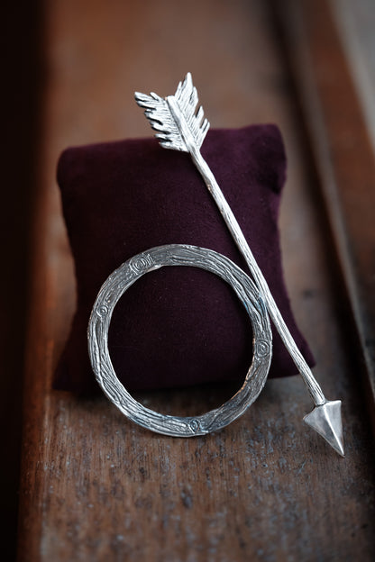 Skadi Sterling Silver Arrow and Woodland Hair Ring Slide and Pin