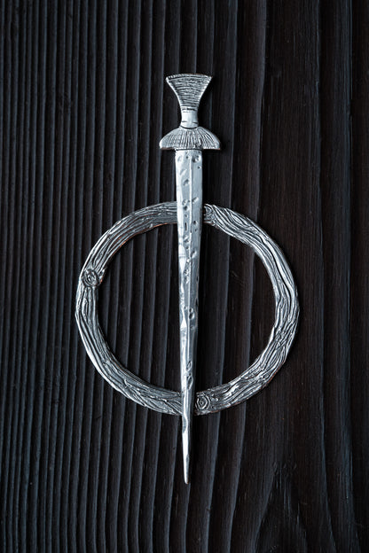 Scathach Sterling Silver Sword and Woodland Hair Slide and Pin