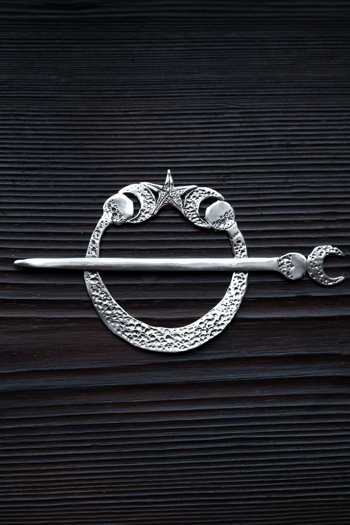 Arianrhod Moon and Stars Sterling Silver Hair Circlet Slide and Pin