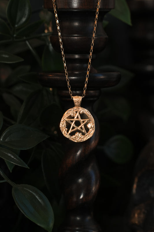 Gold Enchanted Nature Pentacle Pendant Necklace