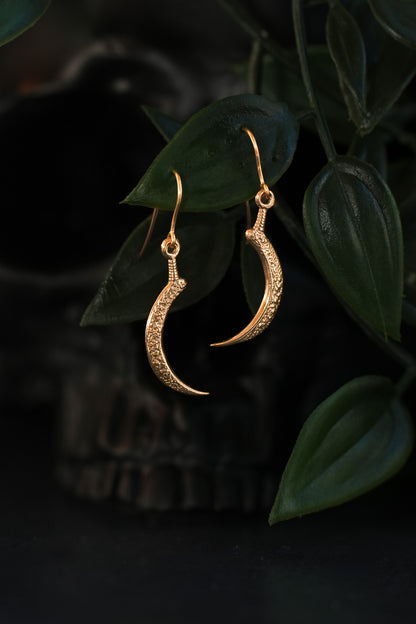 Sickle of Demeter Gold Dangle Earrings