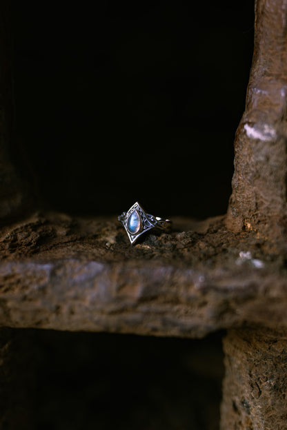 The Morrigans Tear Gothic Ring - with Labradorite or Garnet