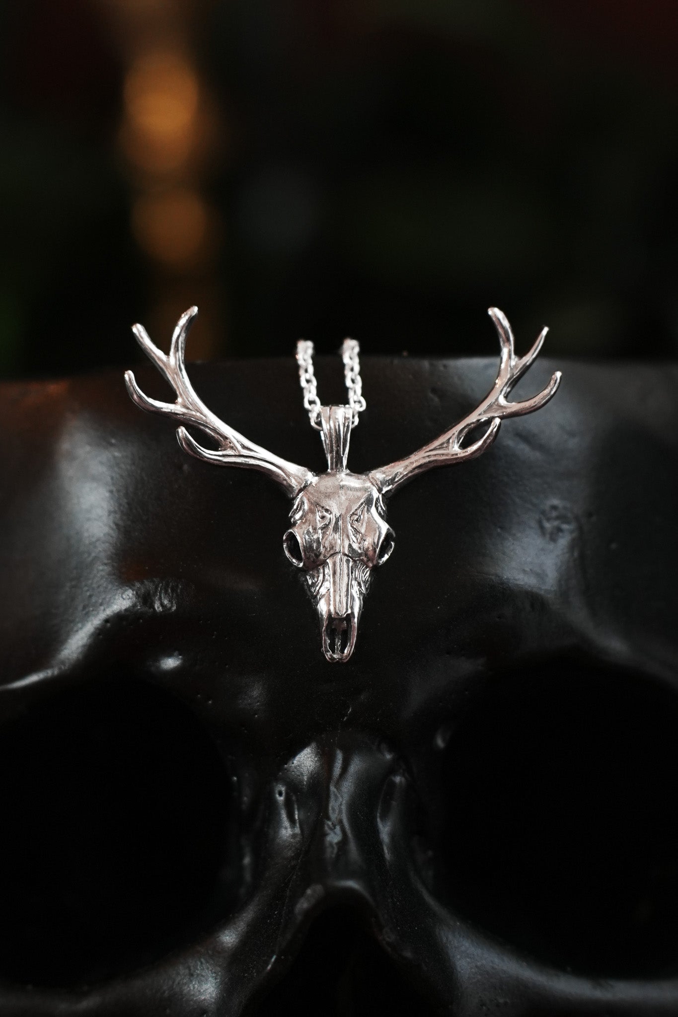 Deer Skull Sterling Silver Pendant Necklace