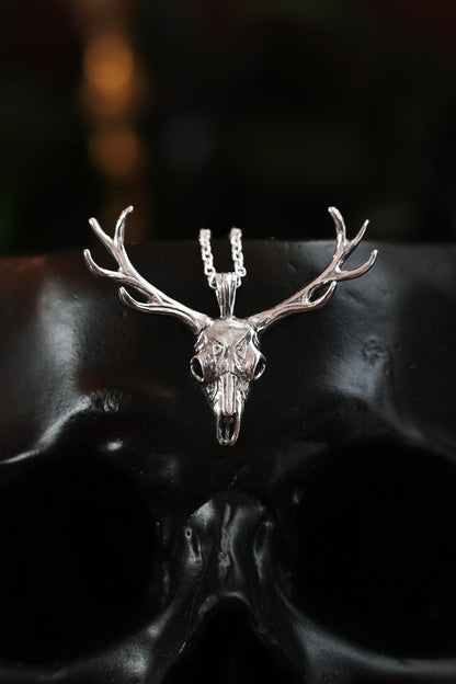 Deer Skull Sterling Silver Pendant Necklace