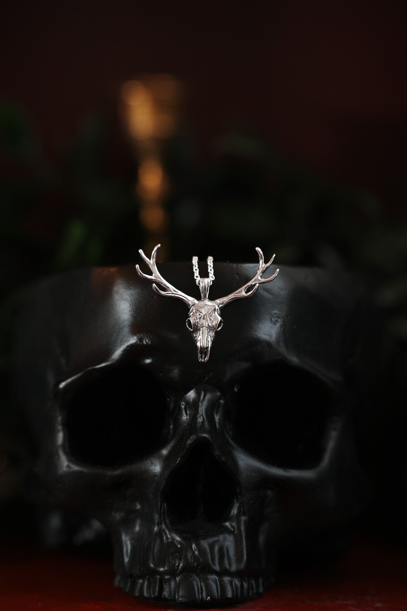 Deer Skull Sterling Silver Pendant Necklace