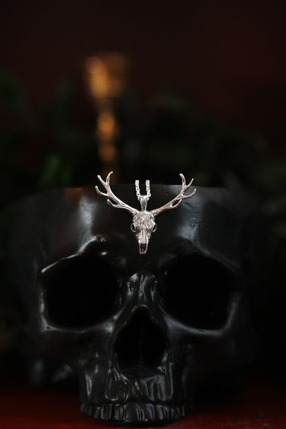 Deer Skull Sterling Silver Pendant Necklace