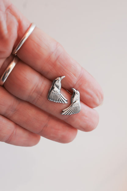 Silver Raven Stud Earrings