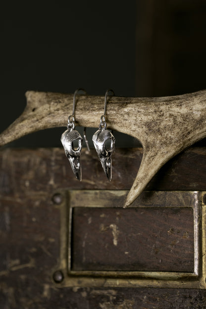 Raven Skull Dangle Earrings