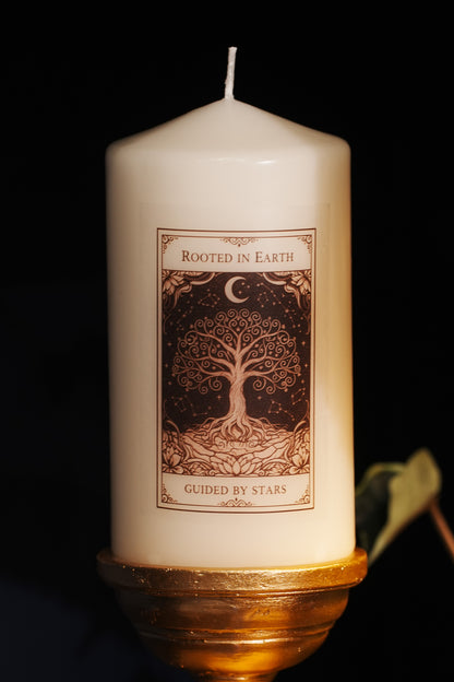 Rooted in Earth, Guided by Stars - Tarot Inspired Pillar Candle