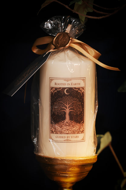 Rooted in Earth, Guided by Stars - Tarot Inspired Pillar Candle