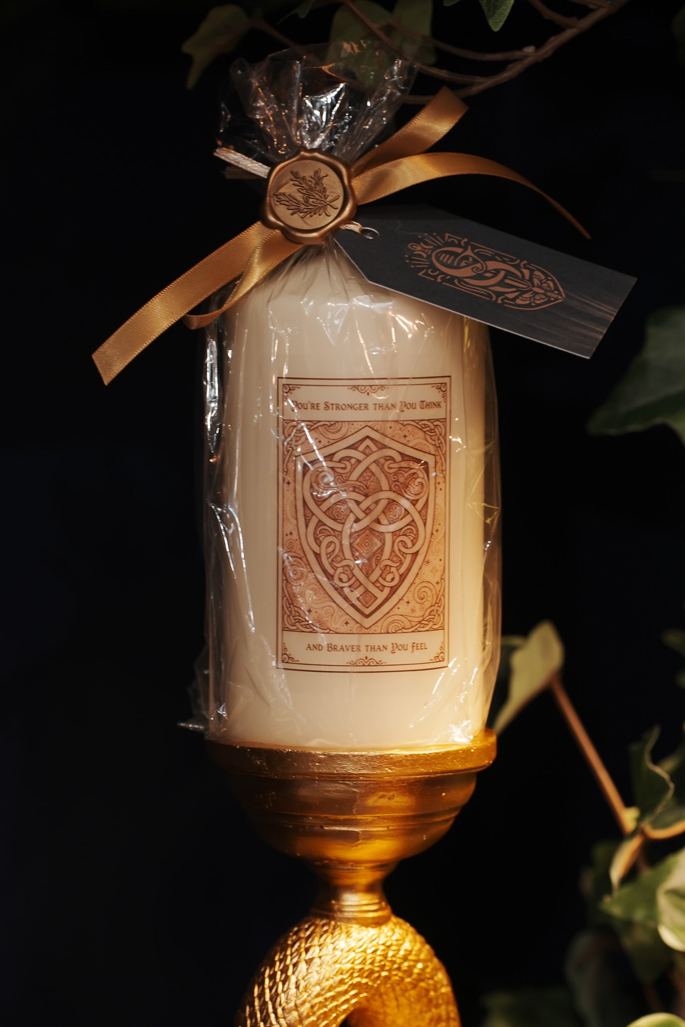 You're Stronger than you think, and Braver than you feel - Tarot Inspired Pillar Candle