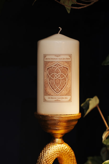 You're Stronger than you think, and Braver than you feel - Tarot Inspired Pillar Candle