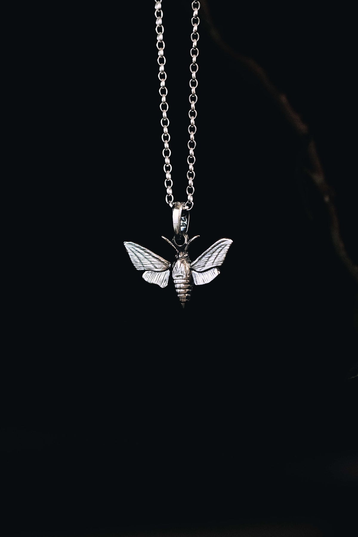 Recycled sterling-silver hawk moth pendant