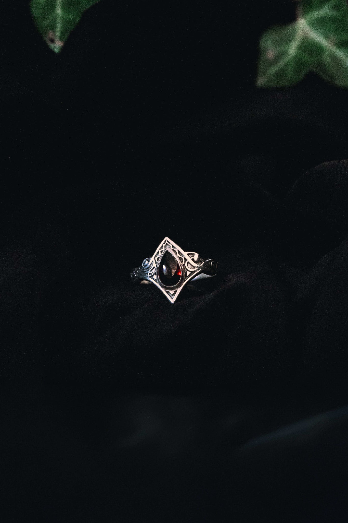 The Morrigans Tear Gothic Ring - with Labradorite or Garnet